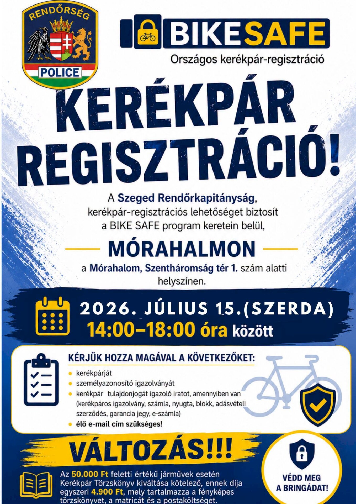 BIKE SAFE kerékpár-regisztráció Mórahalmon!